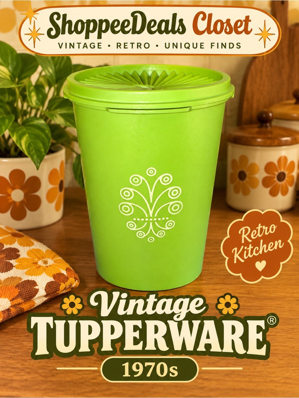 Vintage Tupperware Green Canister Container with Lid | Made in USA